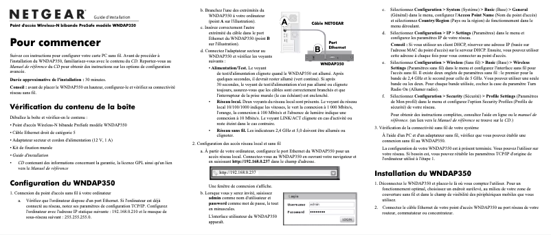 Page 1 de la notice Guide d'installation Netgear WNDAP350