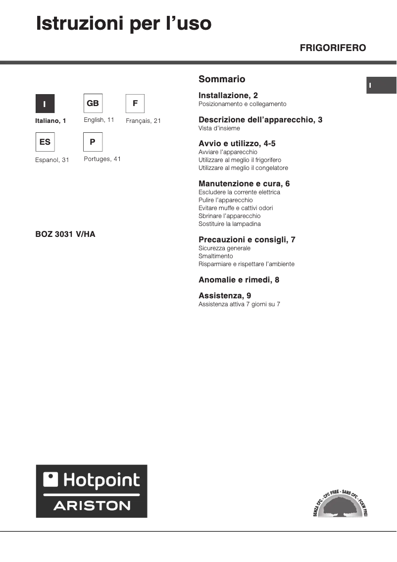 Page 1 de la notice Manuel utilisateur Hotpoint Ariston BOZ 3031 V HA