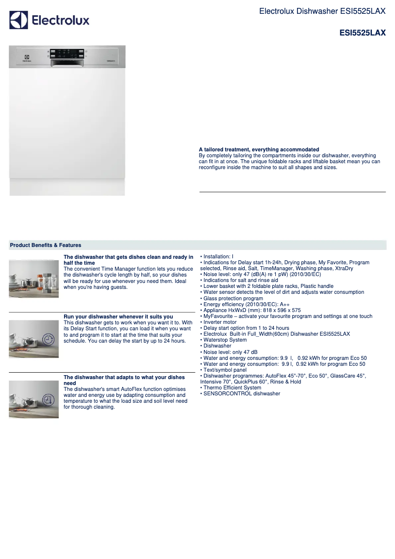Page n°1 - Fiche technique Electrolux ESI5525LAX