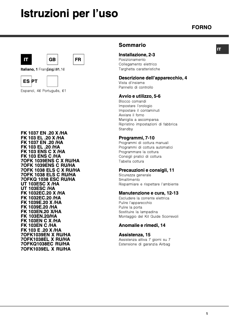 Image de la première page du manuel de l'appareil Luce FK 103E.20 X/HA