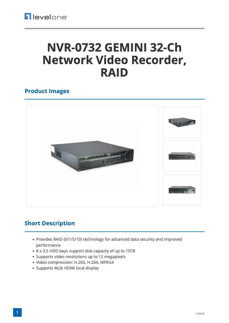 Page n°1 - Fiche technique LevelOne NVR-0732