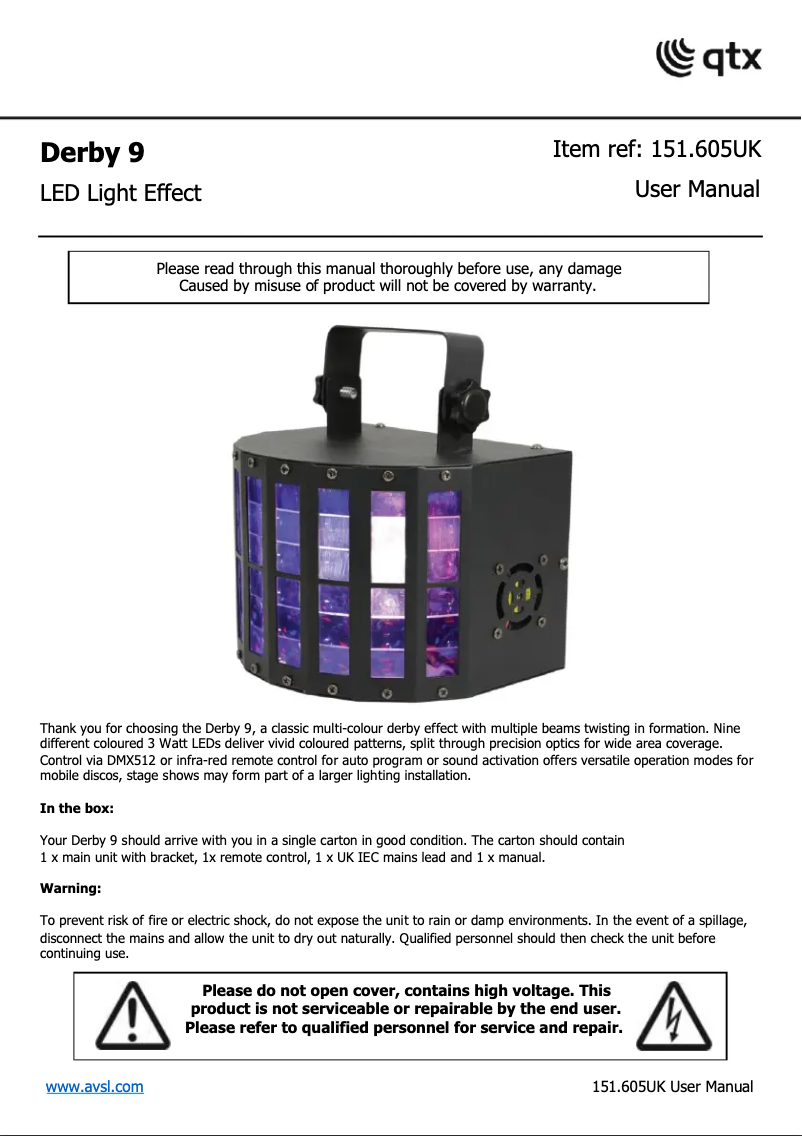 Page 1 de la notice Manuel utilisateur Qtx Derby 9