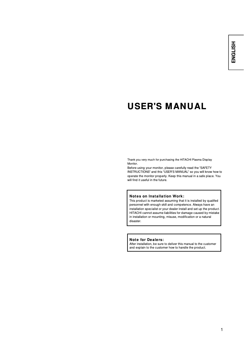 Page 1 de la notice Mode d'emploi Hitachi 42PMA330A