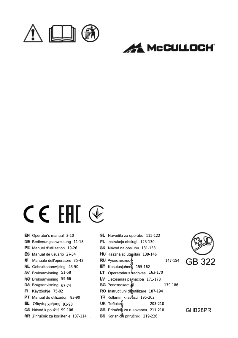Página 1 del manual Manual de usuario McCulloch GB 322