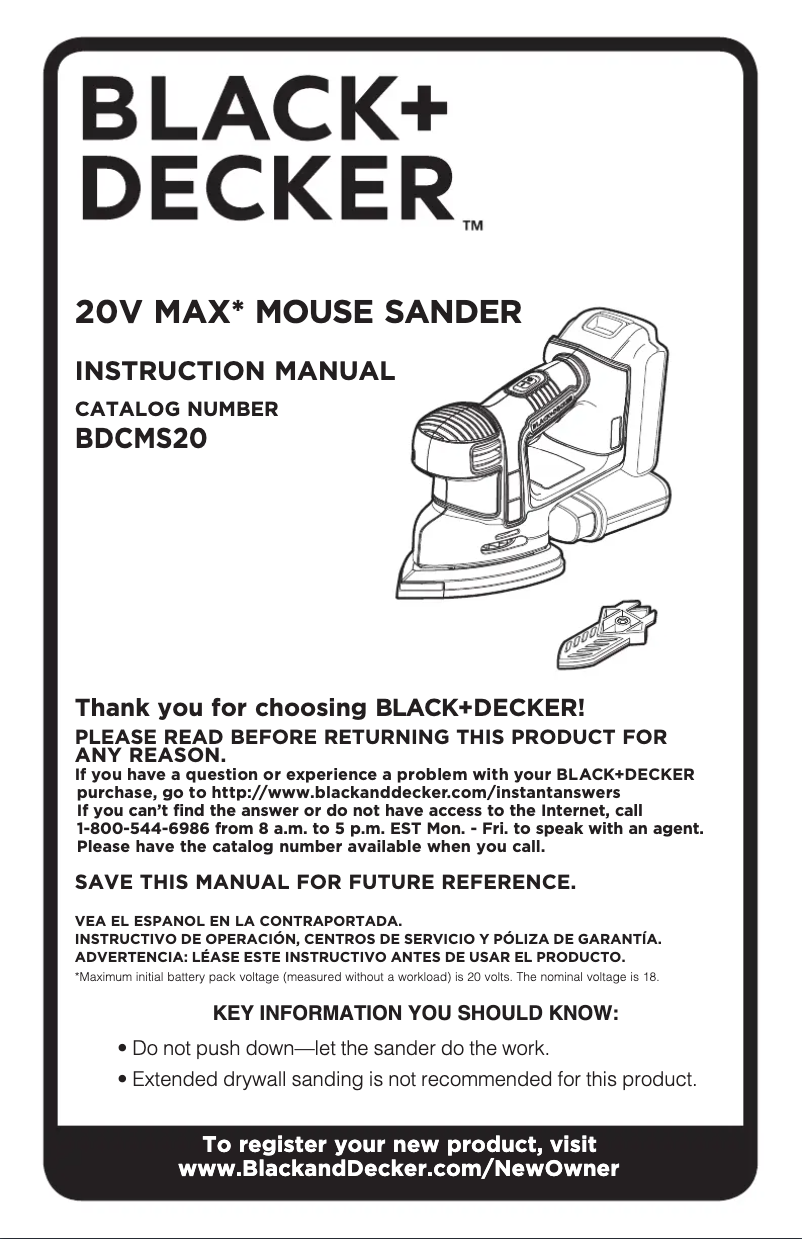 Page 1 de la notice Manuel utilisateur Black & Decker BDCMS20