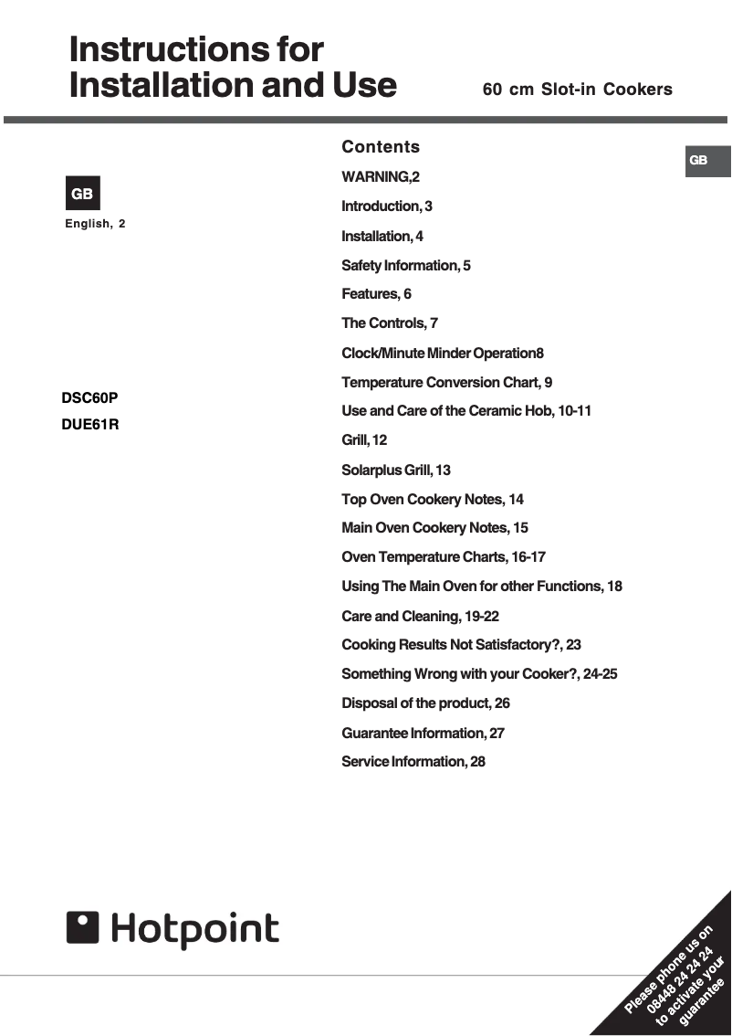 Page 1 de la notice Manuel utilisateur Hotpoint DSC60P