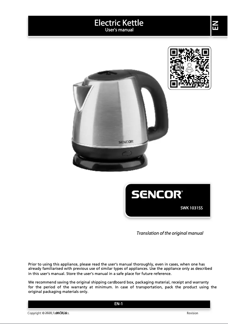 Page n°1 - Manuel utilisateur Sencor SWK 1031 SS