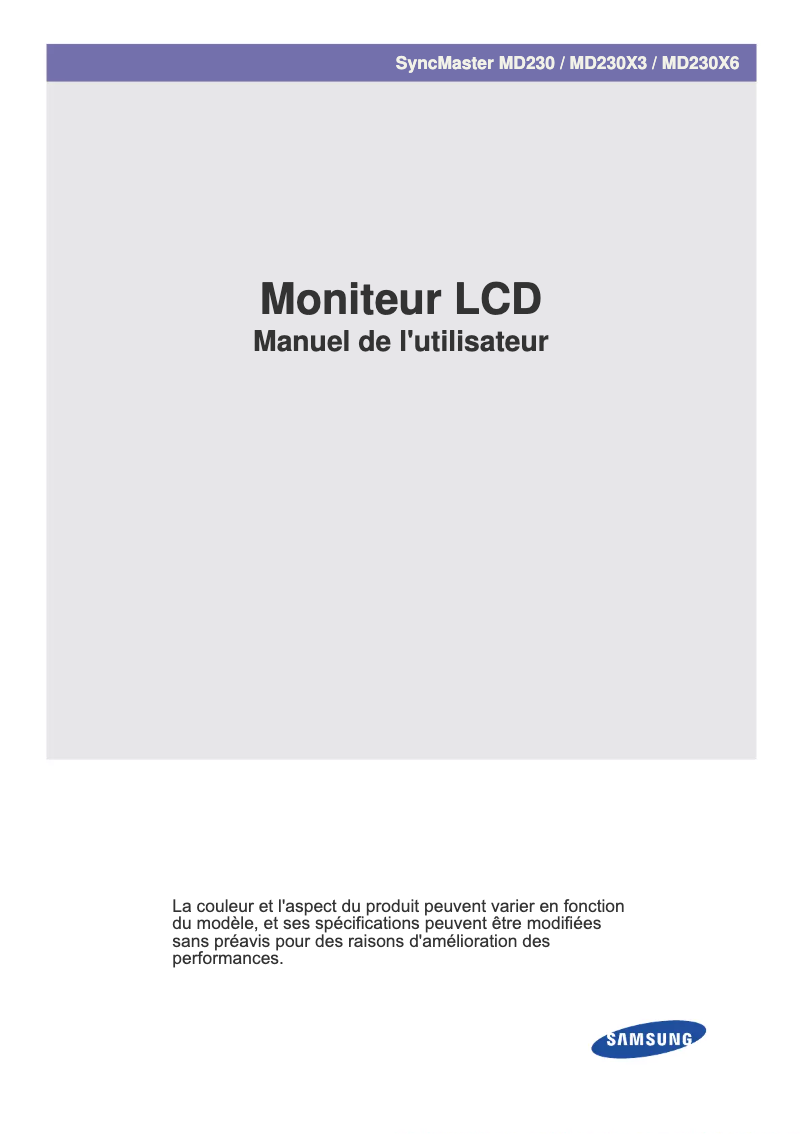 Image de la première page du manuel de l'appareil SyncMaster MD230X6