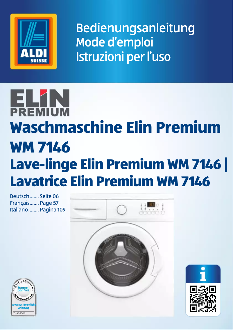 Page 1 de la notice Manuel utilisateur ELIN WM 7146