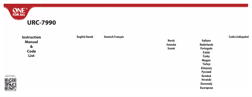 Page 1 de la notice Manuel utilisateur One for all URC 7990