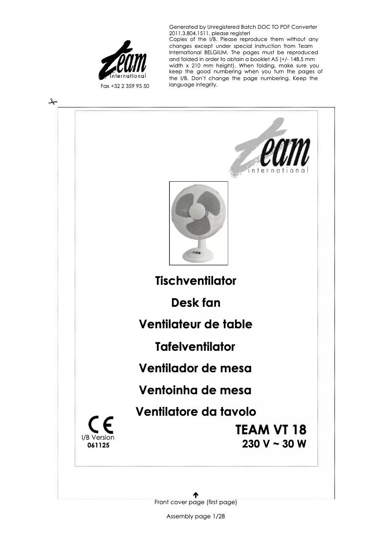 Imagen de la primera página del manual del dispositivo VT 18