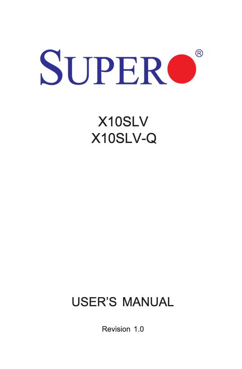 Page 1 de la notice Manuel utilisateur Supermicro X10SLV-Q