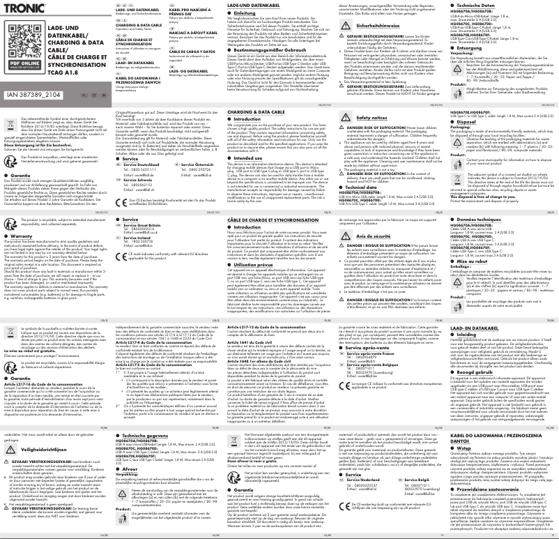Page 1 de la notice Manuel utilisateur Tronic TCAG A1.8