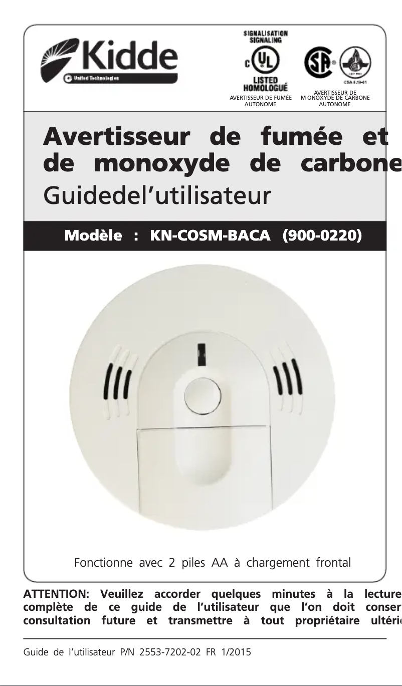 Page 1 de la notice Manuel utilisateur Kidde KN-COSM-BACA