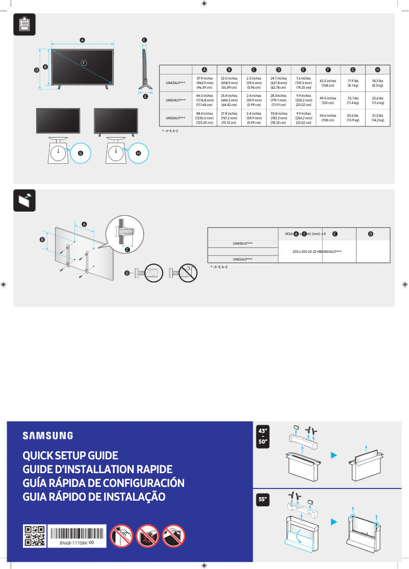 Page 1 de la notice Manuel utilisateur Samsung UN55AU7700G