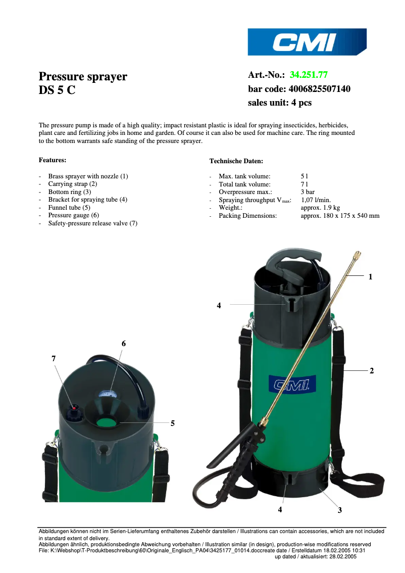 Page 1 de la notice Fiche technique CMI DS 5 C