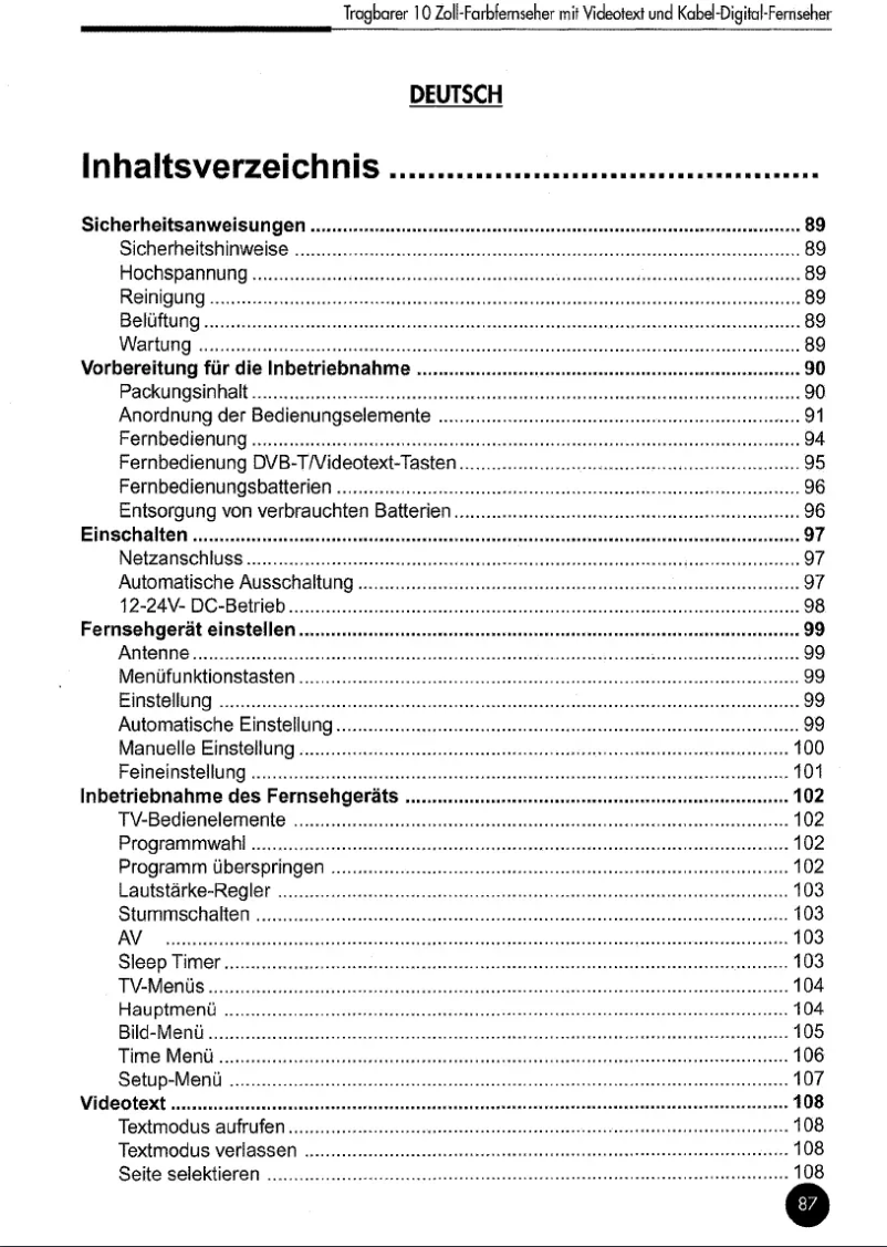 Page 1 de la notice Manuel utilisateur Roadstar CTV-1018DVBT