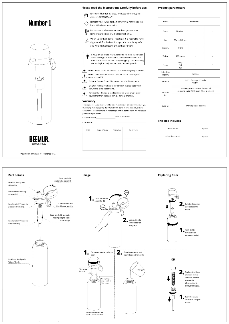 Page n°1 - Manuel utilisateur Beemur Number 1