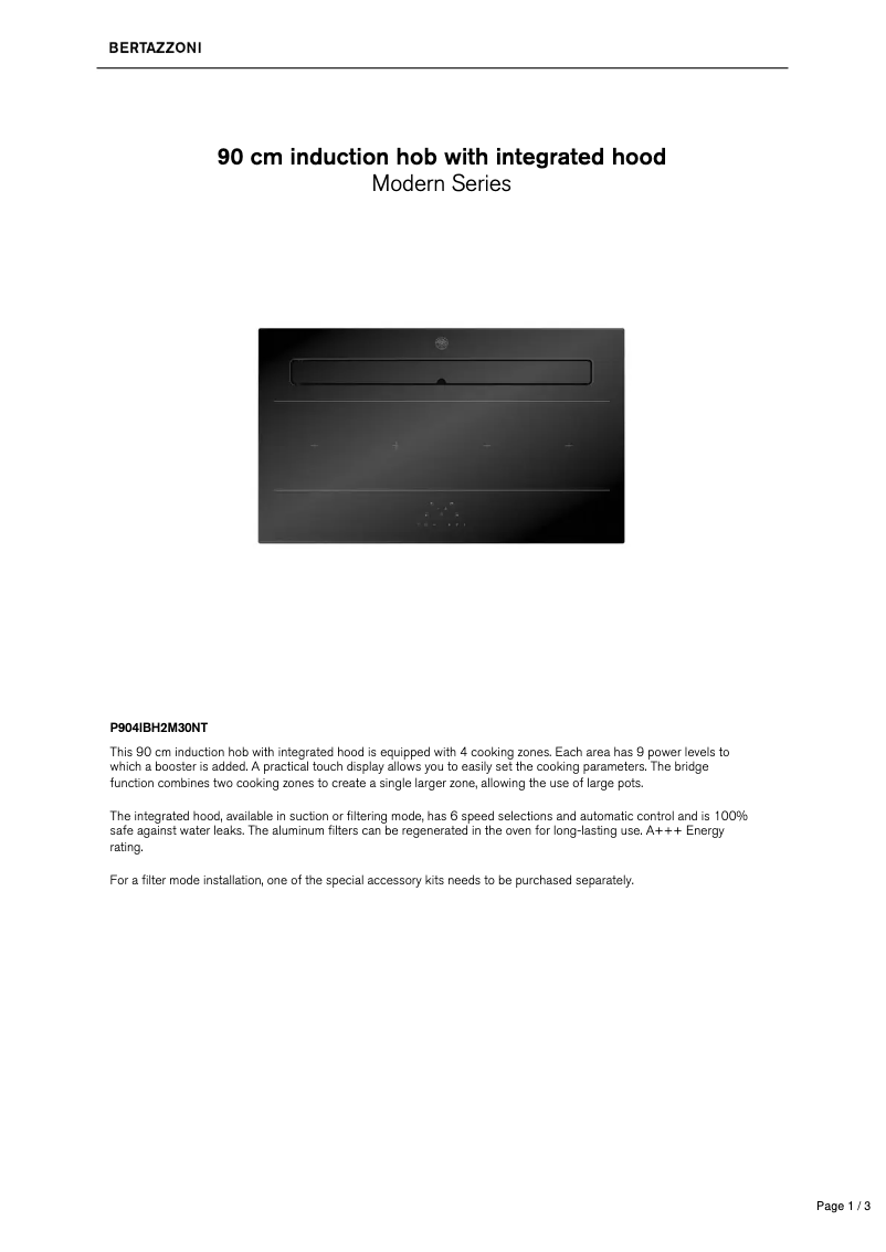 Página 1 del manual Ficha técnica Bertazzoni P904IBH2M30NT