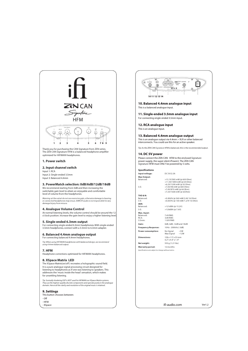 Page 1 de la notice Manuel utilisateur iFi Audio ZEN CAN Signature HFM