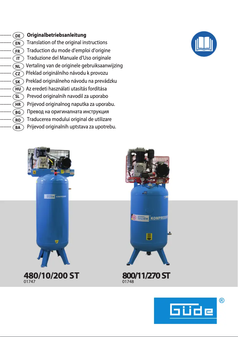 Page 1 de la notice Manuel utilisateur Güde Kompressor 800/11/270 ST