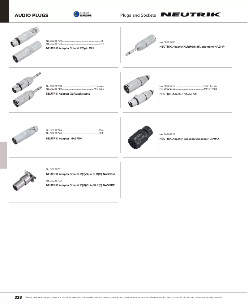 Page 1 de la notice Catalogue Neutrik NA3FF