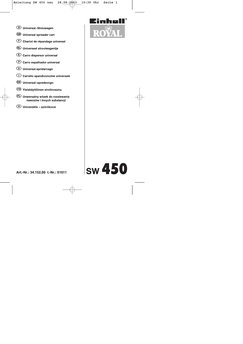 Page 1 de la notice Manuel utilisateur Einhell Royal SW 450