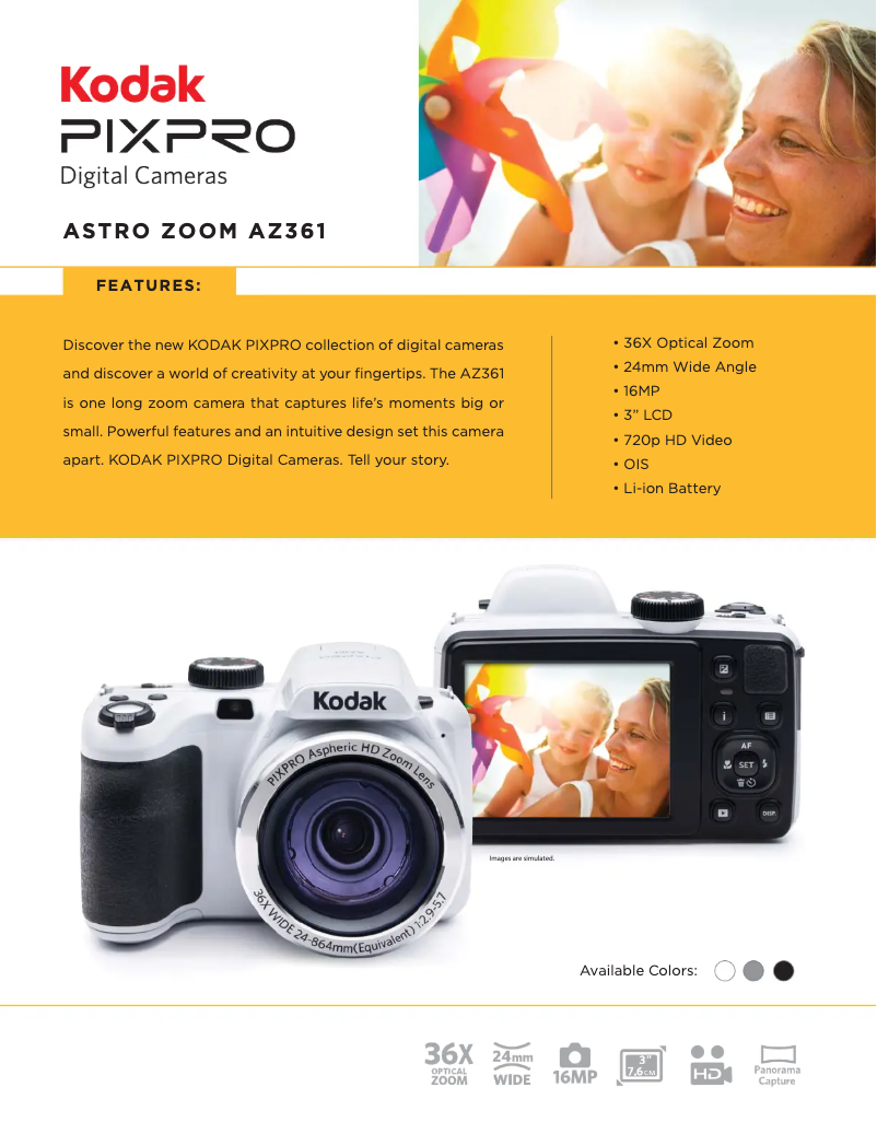 Page 1 de la notice Fiche technique Kodak PixPro AZ361