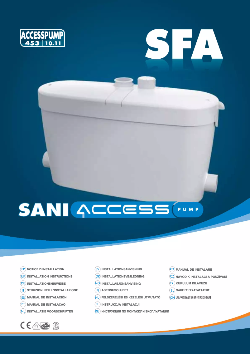 Image de la première page du manuel de l'appareil Saniaccess Pump