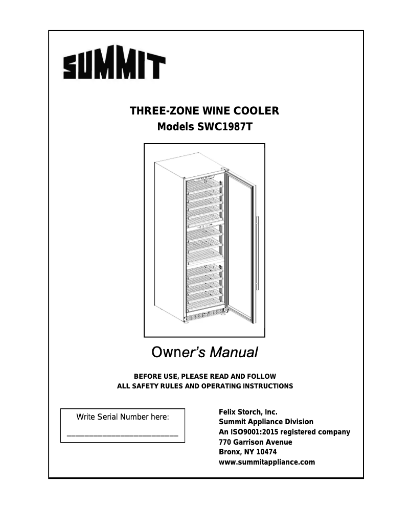 Page 1 de la notice Manuel utilisateur Summit SWC1987T