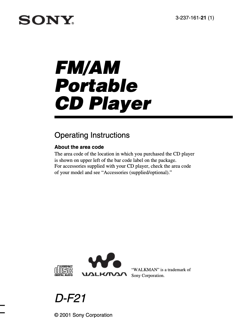 Page 1 de la notice Manuel utilisateur Sony D-F21