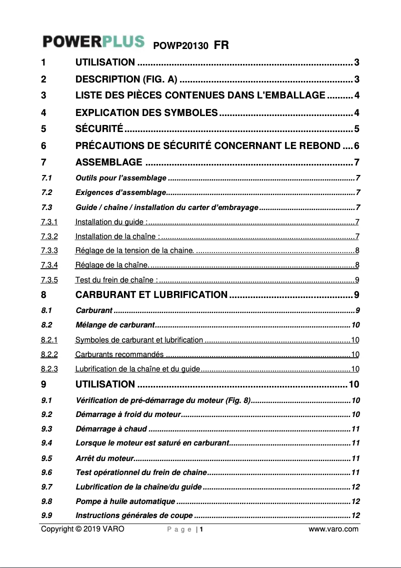 Page n°1 - Manuel utilisateur PowerPlus POWPG20130