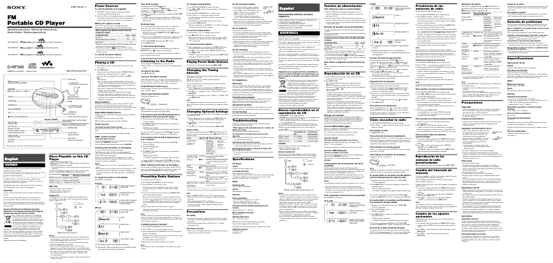 Page 1 de la notice Manuel utilisateur Sony D-NF340
