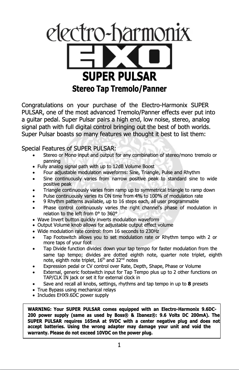Image de la première page du manuel de l'appareil Super Pulsar
