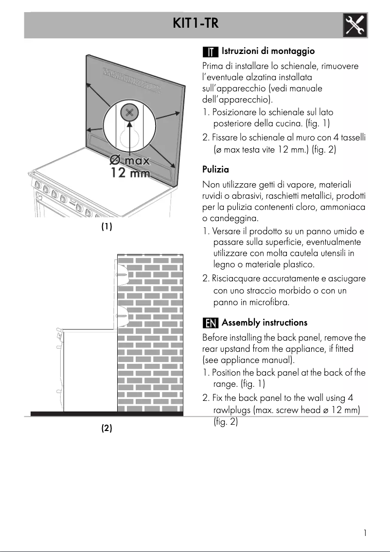 Page 1 de la notice Mode d'emploi Smeg KIT1TR9N