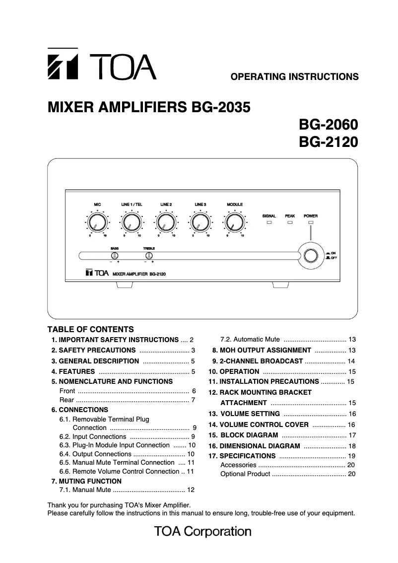 Page 1 de la notice Manuel utilisateur TOA BG-2120