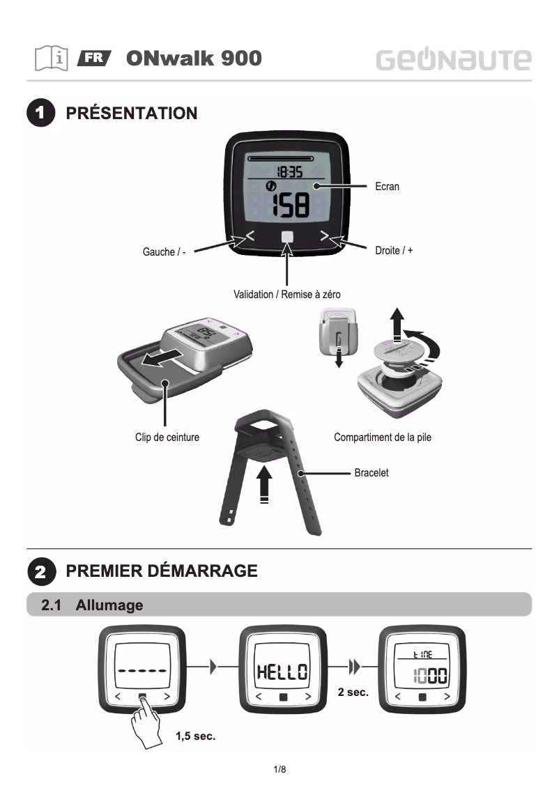 Page n°1 - Manuel utilisateur Geonaute ONwalk 900