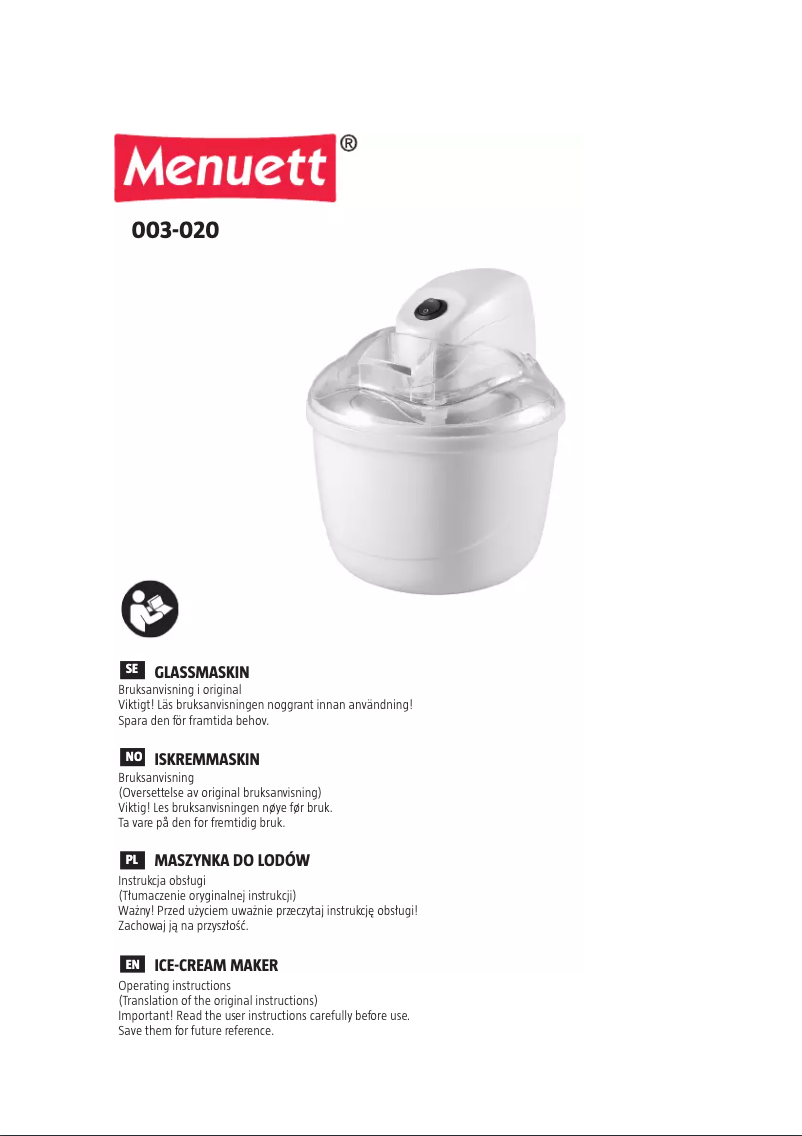 Page n°1 - Manuel utilisateur Menuett 003-020
