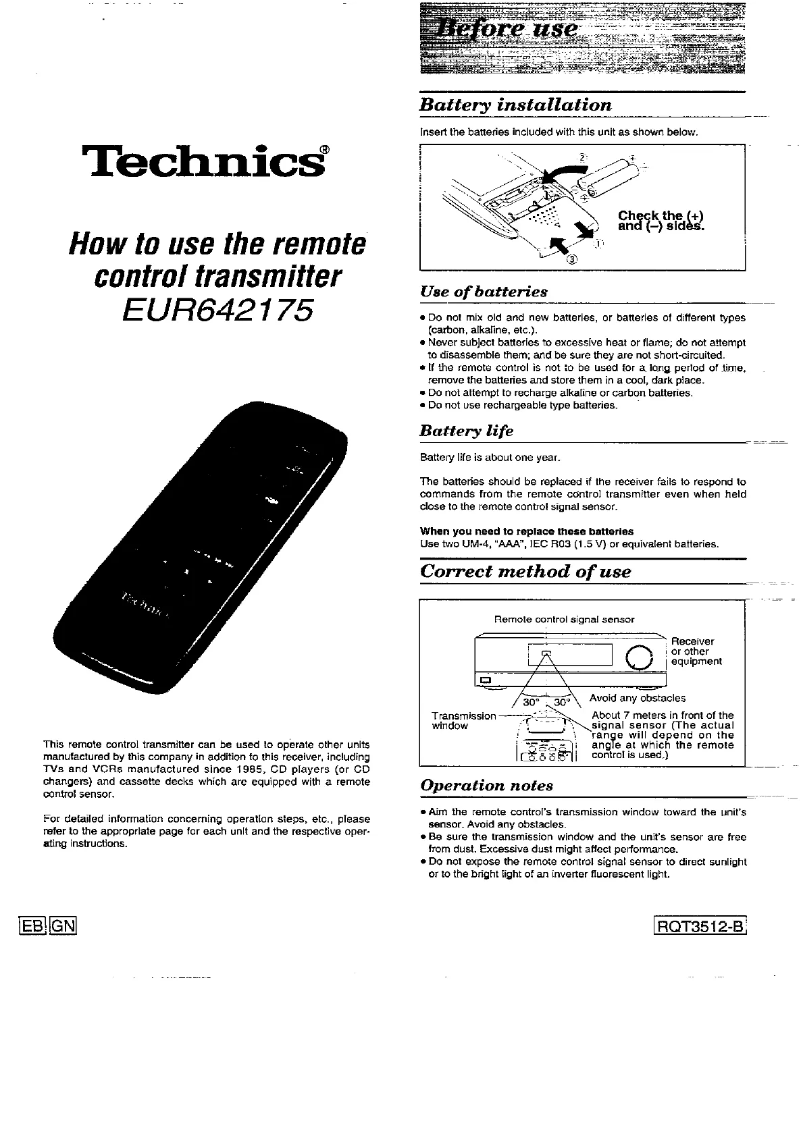 Page n°1 - Manuel utilisateur Technics EUR642175