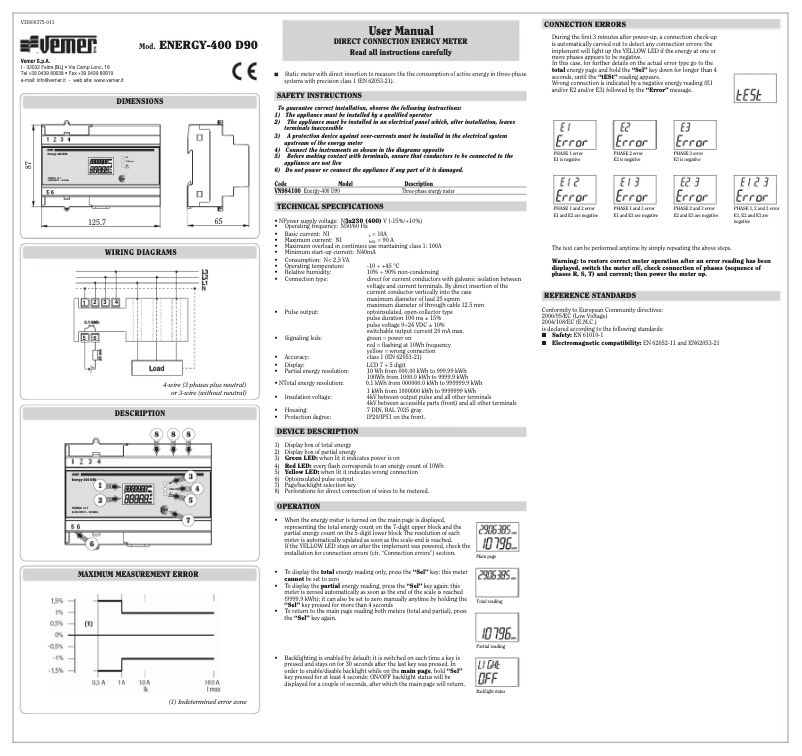 Page 1 de la notice Manuel utilisateur Vemer Energy-400 D90