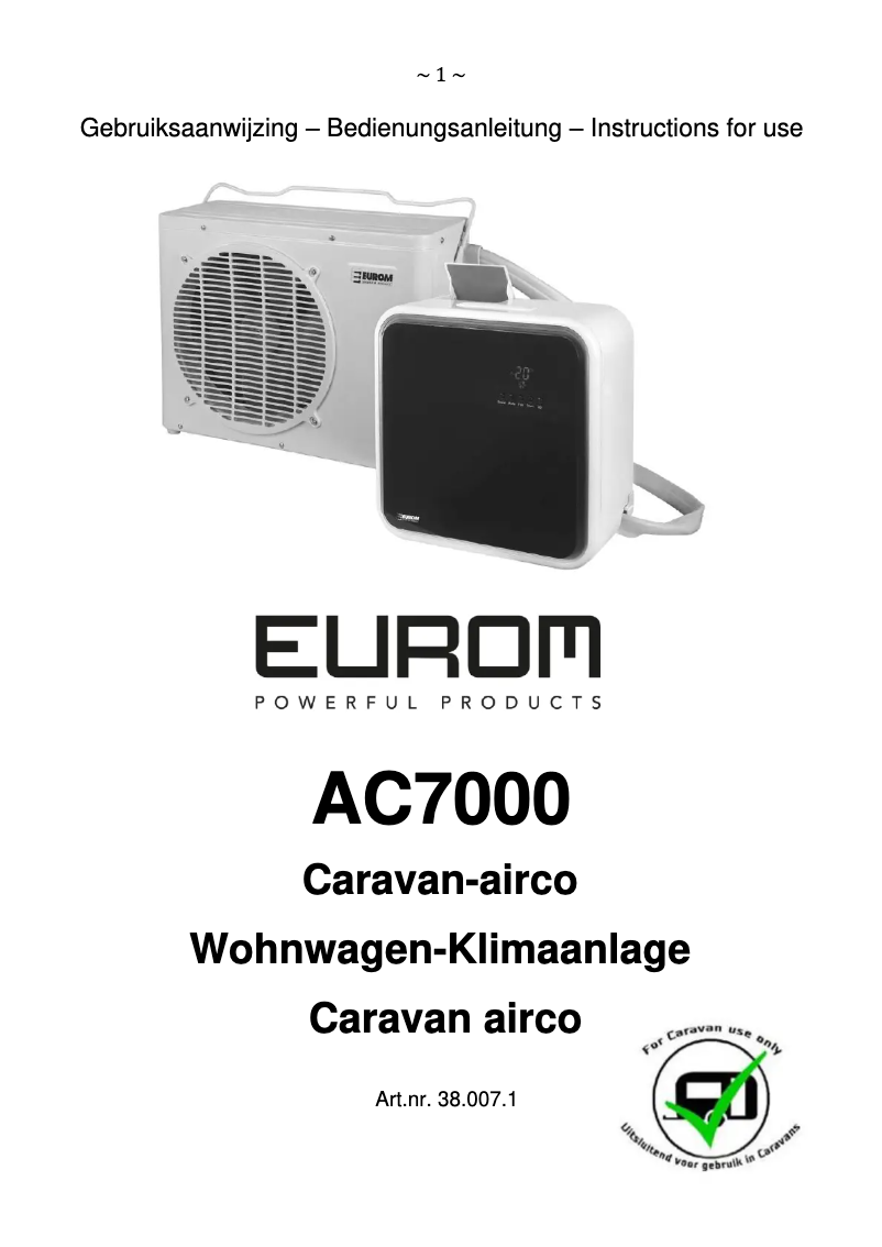 Page n°1 - Manuel utilisateur Eurom AC 7000