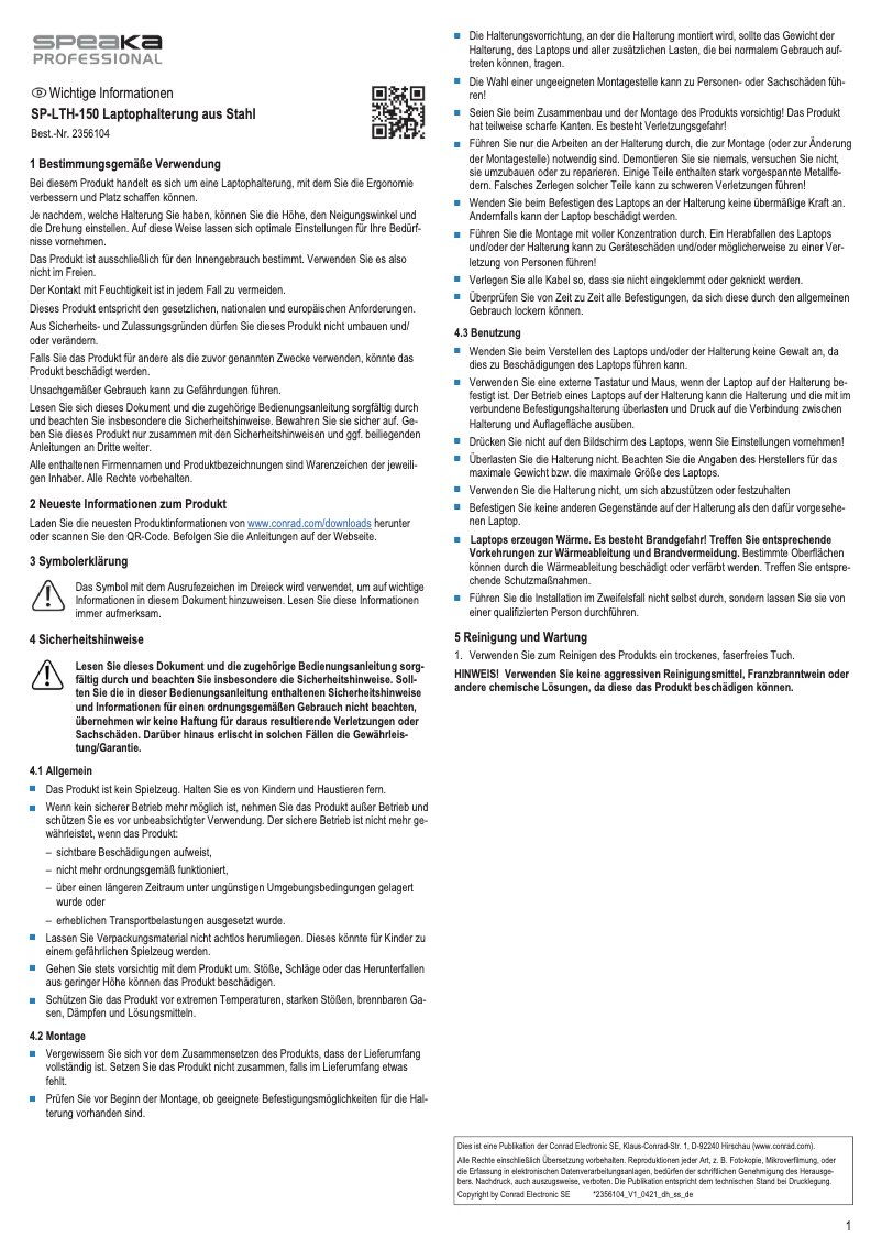 Page 1 de la notice Manuel utilisateur Speaka SP-LTH-150