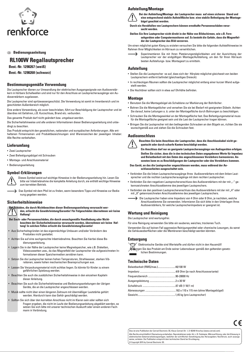 Image de la première page du manuel de l'appareil RL100W