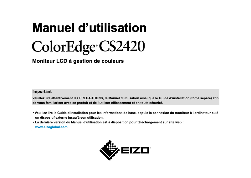 Image de la première page du manuel de l'appareil ColorEdge CS2420