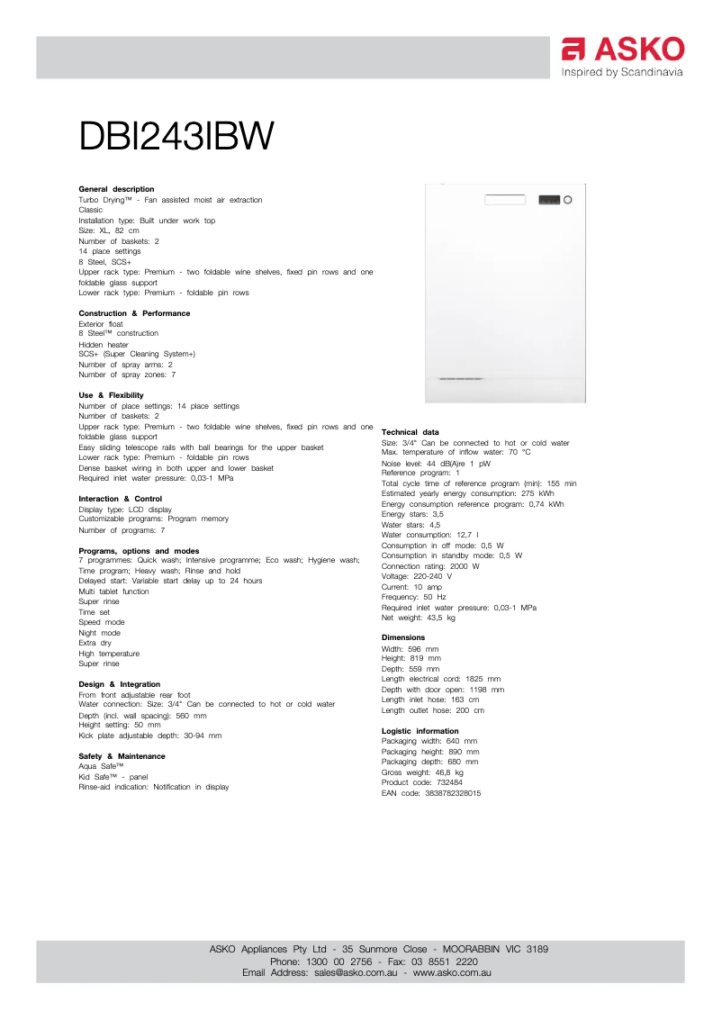 Image de la première page du manuel de l'appareil DBI243IB.W