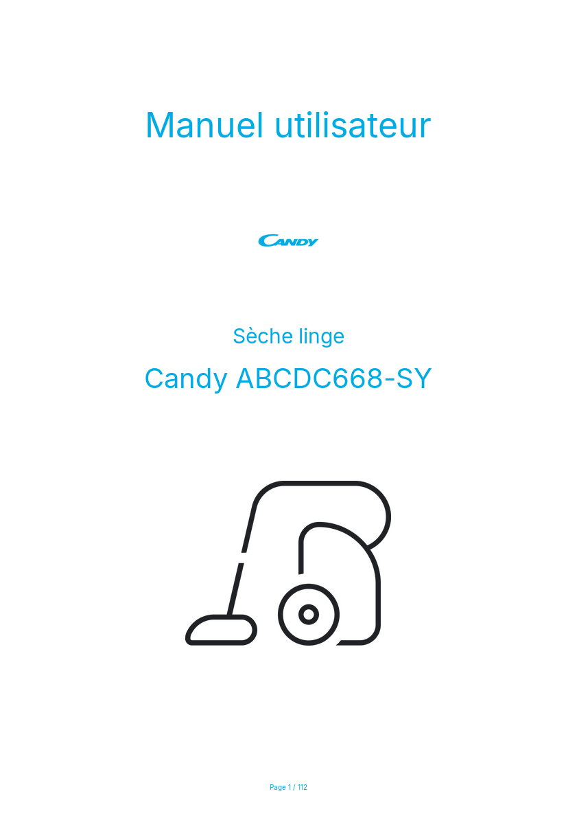 Page n°1 - Manuel utilisateur Candy ABCDC668-SY