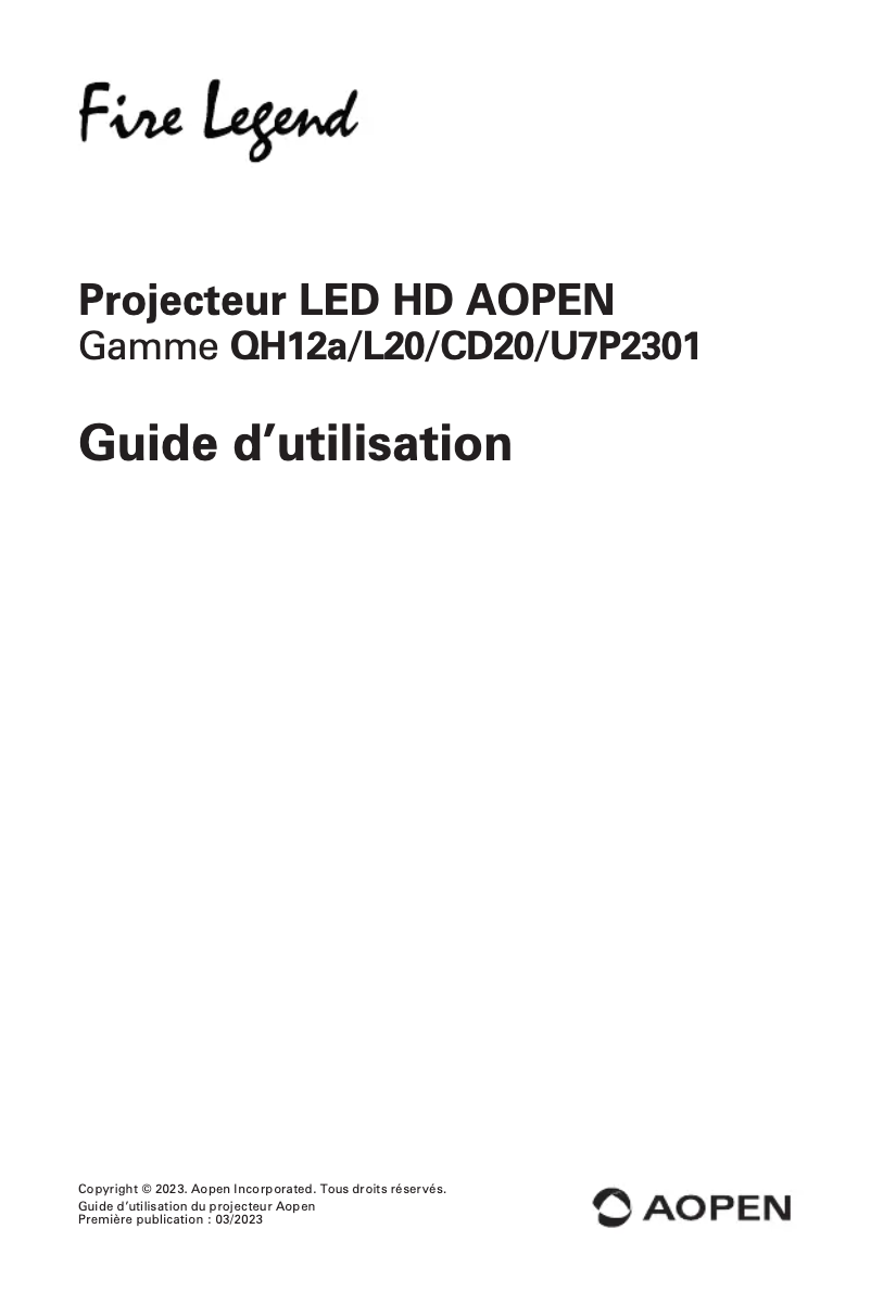 Page 1 de la notice Manuel utilisateur Aopen QH12a