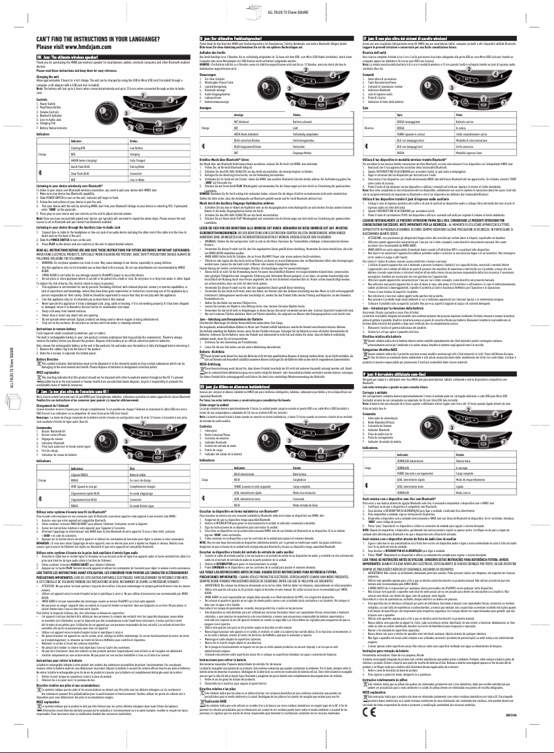 Page 1 de la notice Manuel utilisateur HMDX Jam Classic