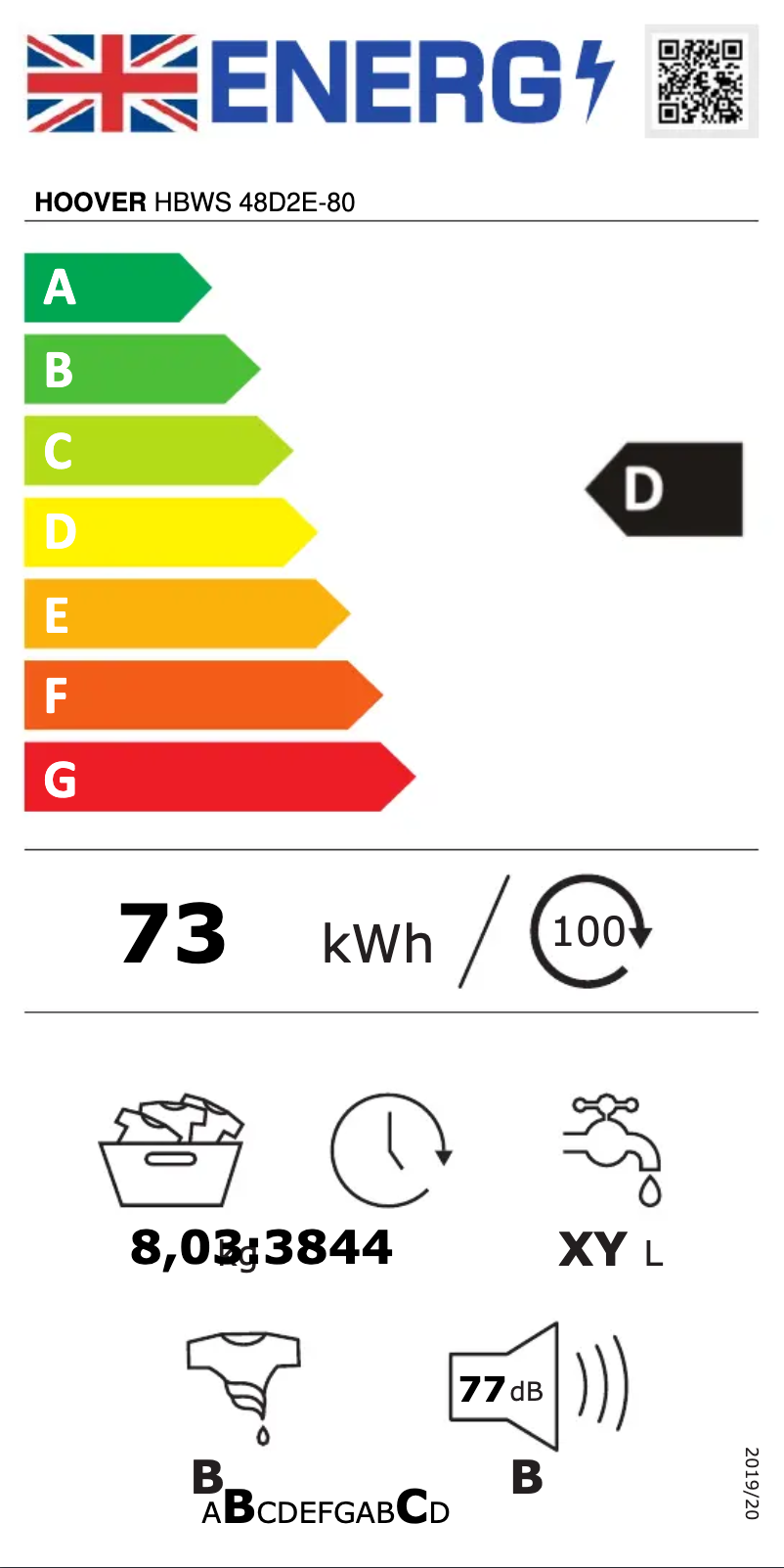 Page n°1 - Label énergétique Hoover HBWS 48D2E-80