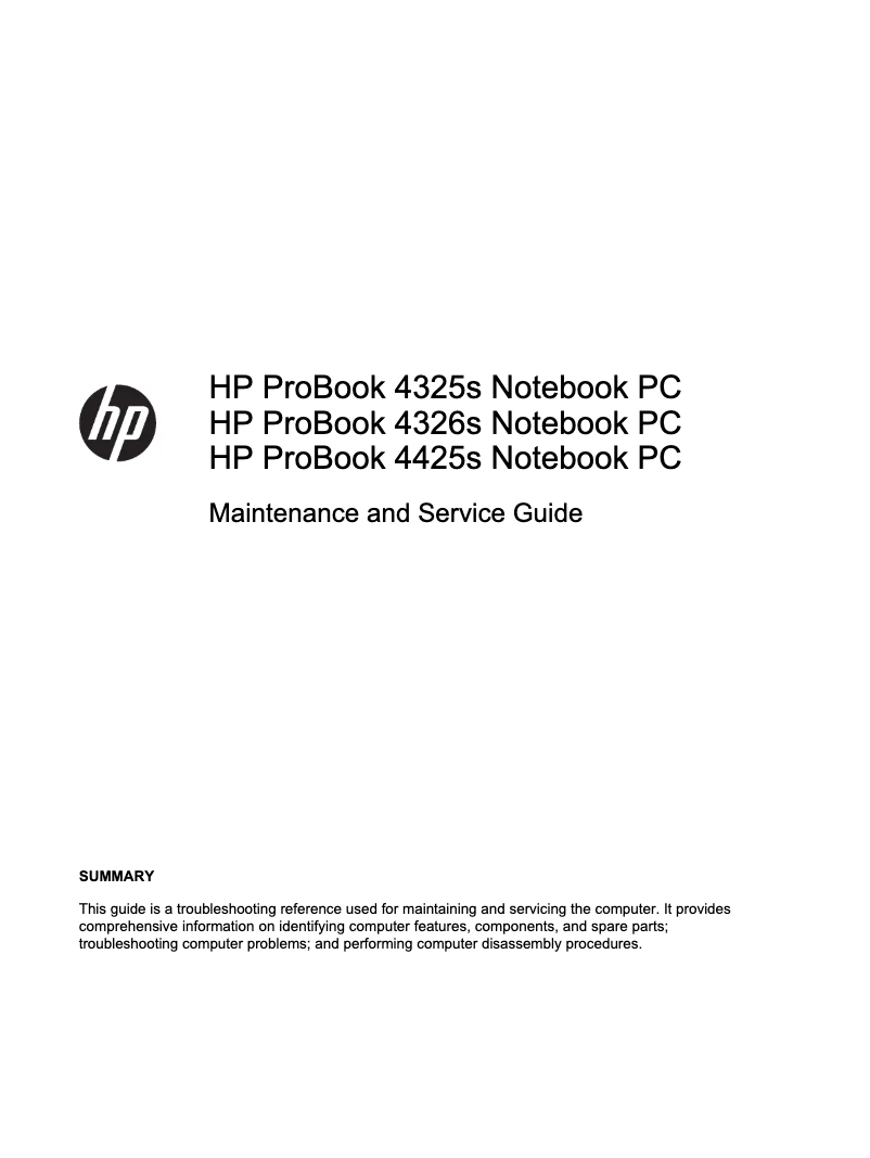 Page 1 de la notice Manuel utilisateur HP ProBook 4326s